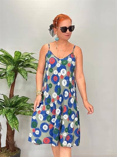 5076 Italyan Desenli Elbise Haki