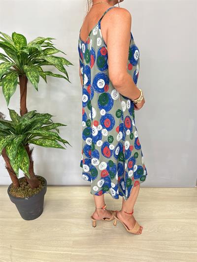 5076 Italyan Desenli Elbise Haki