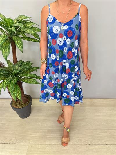 5076 Italyan Desenli Elbise Mavi