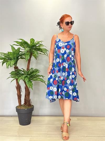 5076 Italyan Desenli Elbise Mavi