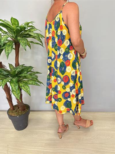 5076 Italyan Desenli Elbise Sarı