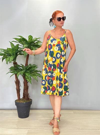 5076 Italyan Desenli Elbise Sarı