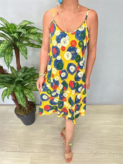 5076 Italyan Desenli Elbise Sarı