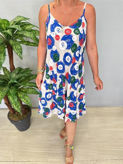 5076 Italyan Desenli Elbise Taş