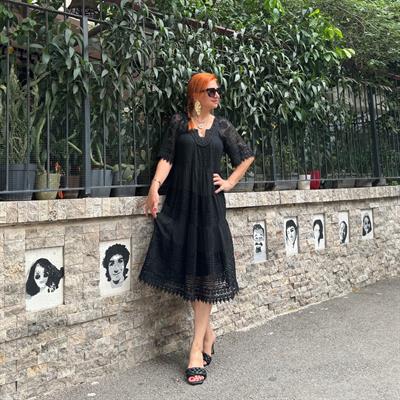 51128 PREMIUM İTHAL GÜPÜR DETAY ELBİSE SİYAH 44 BEDENE KADAR UYUMLUDUR  boyum 1.64