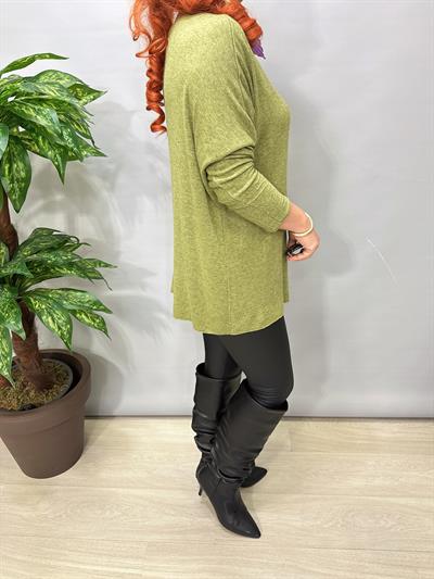 5214 Italyan Düz V Yaka Triko Bluz Yeşil