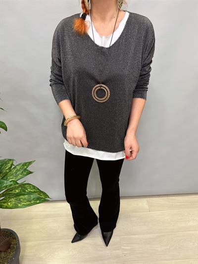 5454 KOLYE HEDİYELİ SİMLİ TRİKO SİYAH