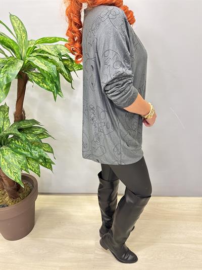 5455 Italyan Desenli Triko Bluz Gri