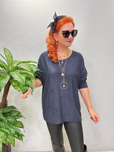 5455 Italyan Desenli Triko Bluz Lacivert