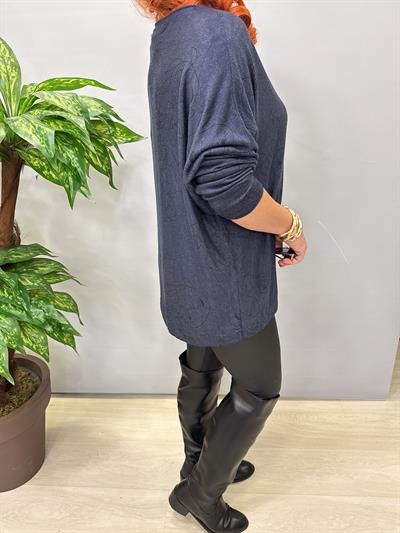 5455 Italyan Desenli Triko Bluz Lacivert