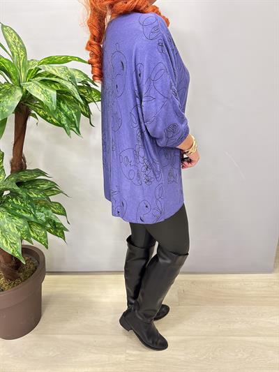 5455 Italyan Desenli Triko Bluz Mor