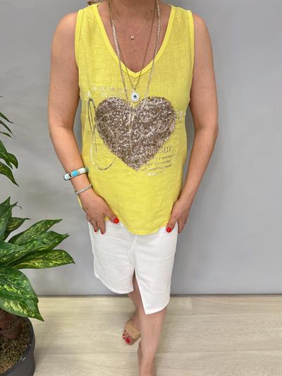 5514 Italyan Kalp Payet Detay Bluz Sarı