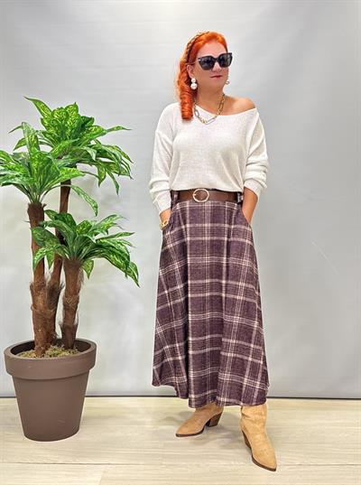 5542 Ekoseli Etek Bordo