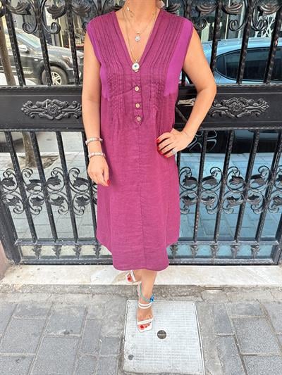 5545 Italyan Keten Elbise Mürdüm