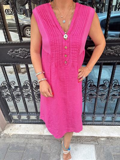 5545 Italyan Keten Elbise Fuşya