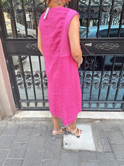 5545 Italyan Keten Elbise Fuşya