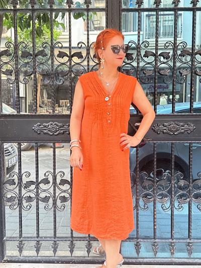 5545 Italyan Keten Elbise Turuncu