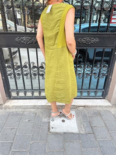 5545 Italyan Keten Elbise Yeşil