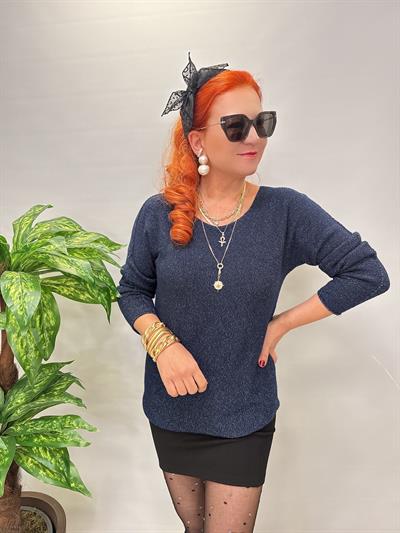 5645 Sİm Detaylı Triko bluz Lacivert
