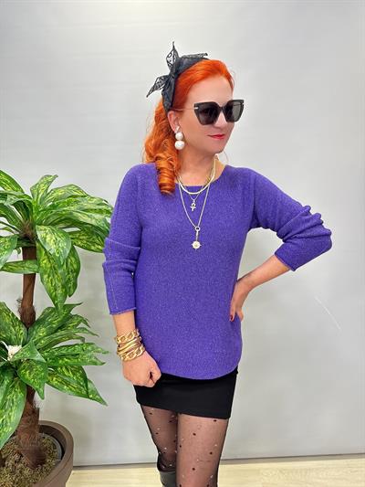 5645 Sİm Detaylı Triko bluz Mor
