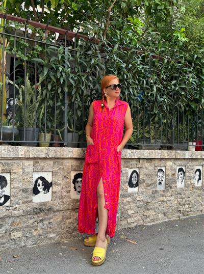 5800 TASARIM TULUM ELBİSE  FUŞYA-TURUNCU 46 BEDENE KADAR UYUMLUDUR  boyum 1.64