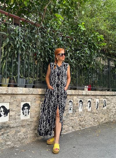 5800 TASARIM TULUM ELBİSE  SİYAH-BEYAZ  46 BEDENE KADAR UYGUNDUR boyum 1.64