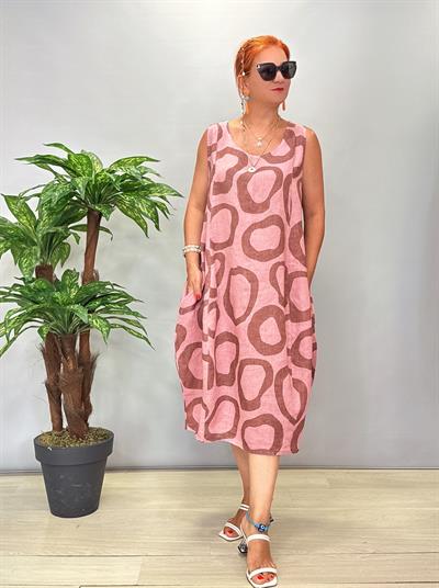 6002 Italyan Keten Elbise Pembe