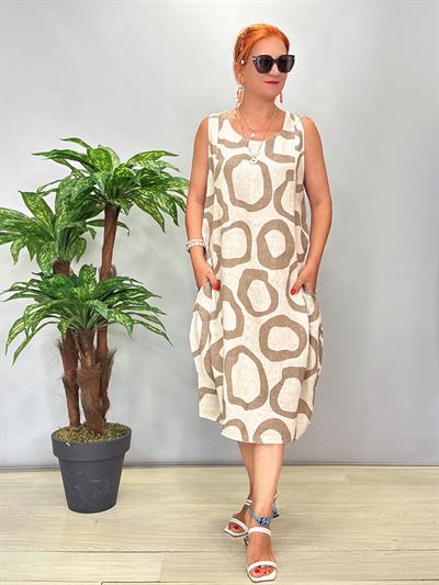 6002 Italyan Keten Elbise Vizon