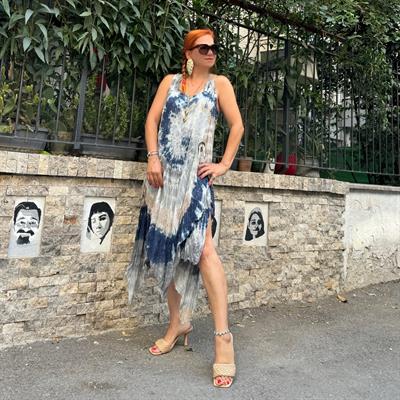 6010  PREMIUM İTALYAN PAMUK  BATİK DESEN ELBİSE LACİVERT 44 BEDENE KADAR UYUMLUDUR 