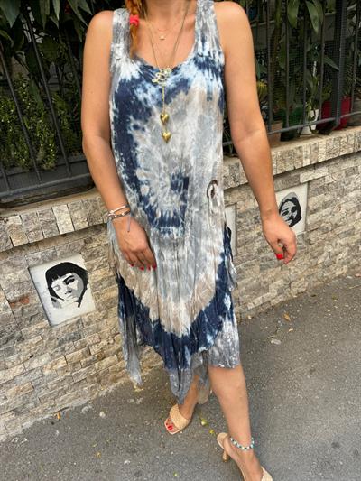 6010  PREMIUM İTALYAN PAMUK  BATİK DESEN ELBİSE LACİVERT 44 BEDENE KADAR UYUMLUDUR 