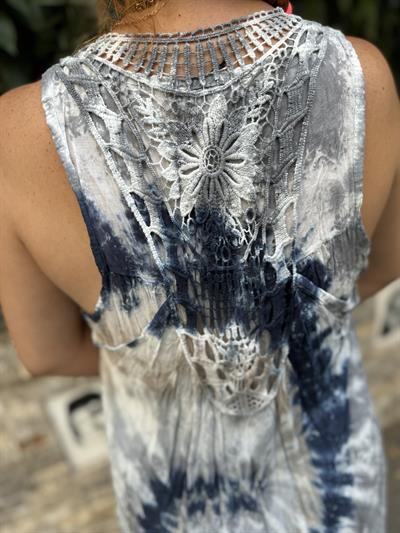 6010  PREMIUM İTALYAN PAMUK  BATİK DESEN ELBİSE LACİVERT 44 BEDENE KADAR UYUMLUDUR 