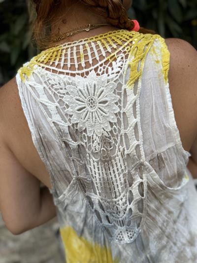 6010 PREMIUM İTALYAN PAMUK BATİK DESEN ELBİSE SARI 44 BEDENE KADAR UYUMLUDUR