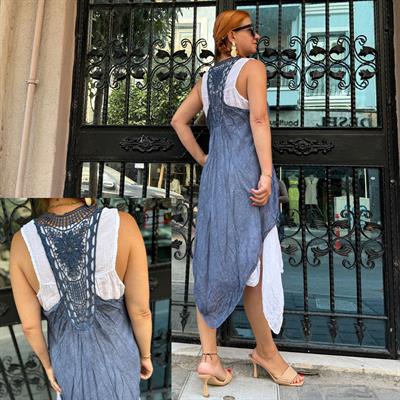 6010 PREMIUM İTALYAN TASARIM  PAMUK  ELBİSE  MAVİ 44 BEDENE KADAR UYUMLUDUR