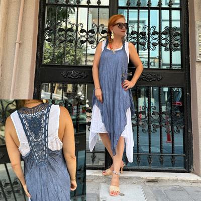 6010 PREMIUM İTALYAN TASARIM  PAMUK  ELBİSE  MAVİ 44 BEDENE KADAR UYUMLUDUR