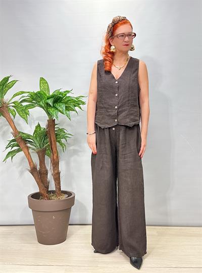 6014 Italyan Yelekli Keten Takım Acı kahve