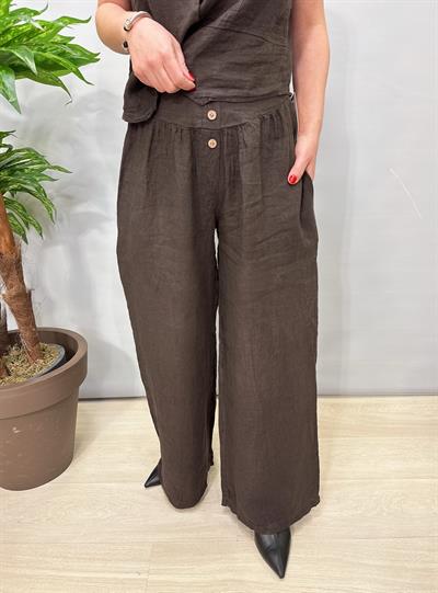 6014 Italyan Yelekli Keten Takım Acı kahve