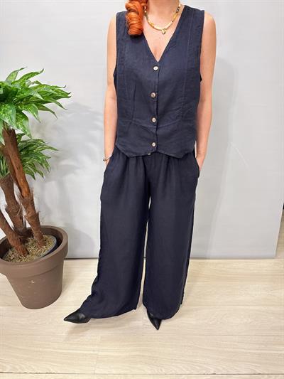 6014 Italyan Yelekli Keten Takım lacivert