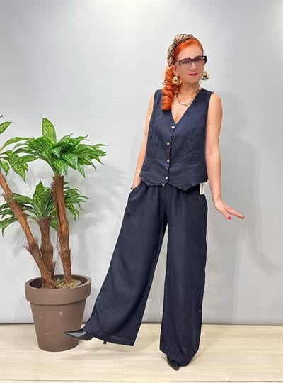 6014 Italyan Yelekli Keten Takım lacivert