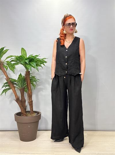 6014 Italyan Yelekli Keten Takım Siyah