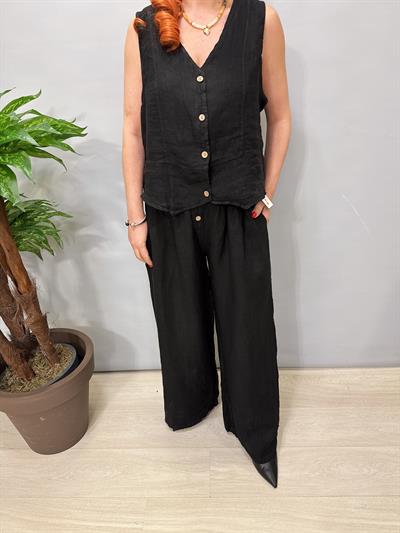 6014 Italyan Yelekli Keten Takım Siyah