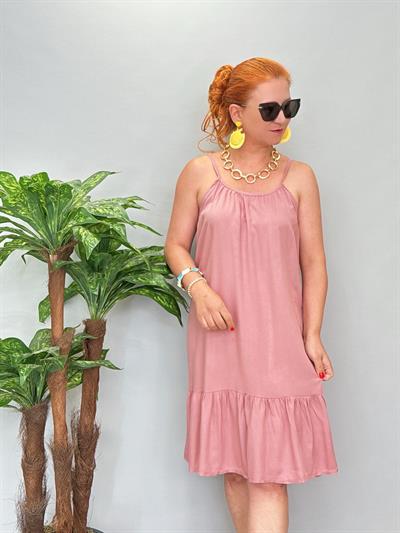 6023 Pamuklu Viskon Elbise Gül kurusu