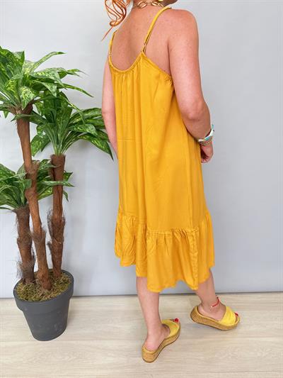 6023 Pamuklu Viskon Elbise Hardal Sarısı