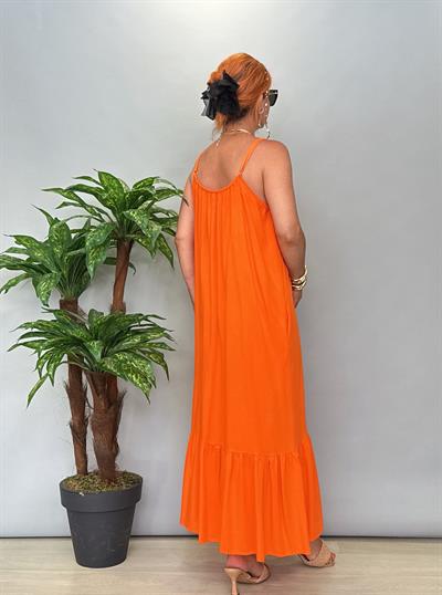 6024 Pamuklu Viskon Elbise Turuncu 