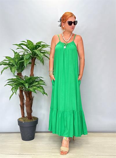 6024 Pamuklu Viskon Elbise Yeşil
