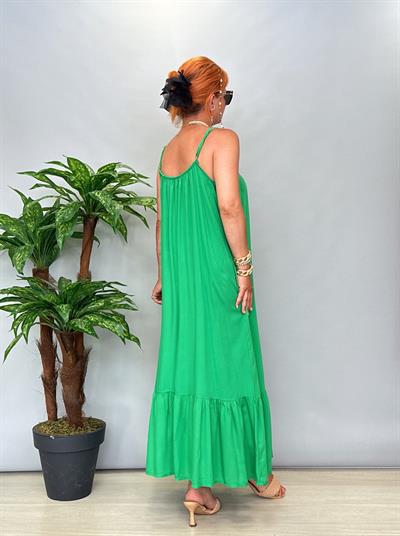 6024 Pamuklu Viskon Elbise Yeşil