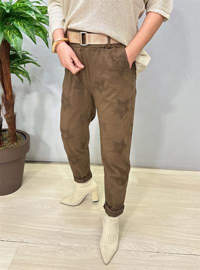 6025 Italyan Yıldız Nakış İşlemeli Pantolon Kahve