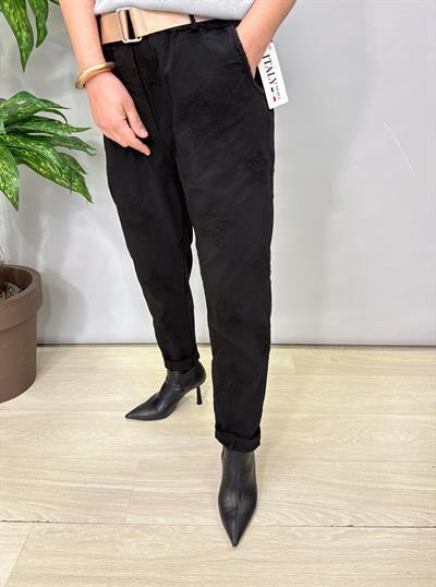 6025 Italyan Yıldız Nakış İşlemeli Pantolon Siyah 