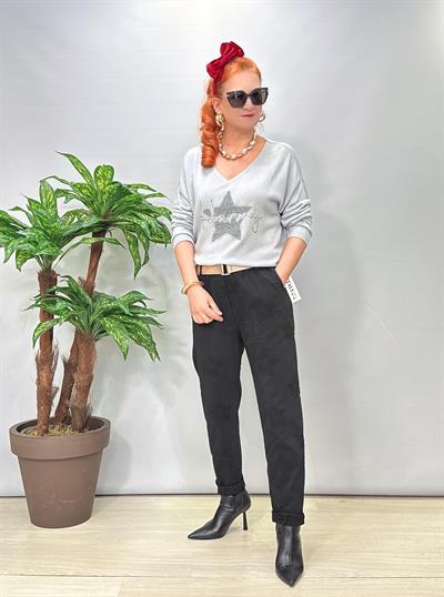 6025 Italyan Yıldız Nakış İşlemeli Pantolon Siyah 