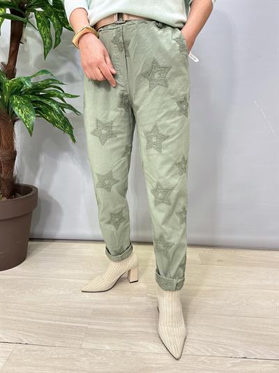 6025 Italyan Yıldız Nakış İşlemeli Pantolon Haki