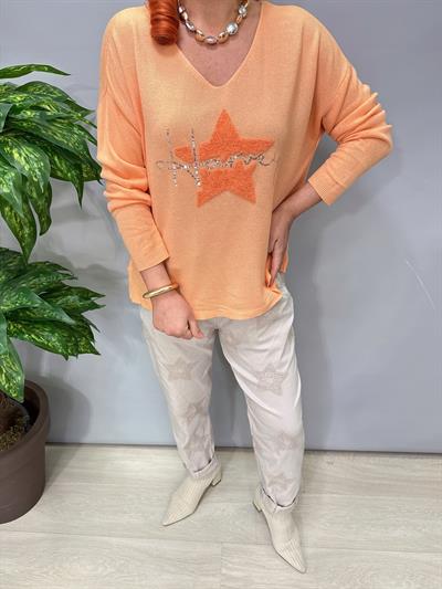 6025 Italyan Yıldız Punch İşleme Triko Bluz Yavruağzı